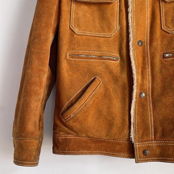 Vintage Tokens suede leather faux fur lined western rodeo rancher jacket sz L - Picture 3 of 10